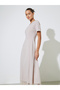 Cream Solid Lace Hem A-Line Maxi Dress - 2