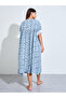 Blue Floral Linear Print Ruffle Yoke Nightdress - 4