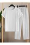White Ribbed T-Shirt and Trousers Co-Ord Set - 2