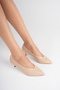 Women's Beige Pointed Toe 4 cm Short Thin Heeled Stiletto Shoes - 4