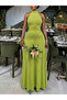 Green Ruched Halter Neck Wiggle Maxi Dress - 4