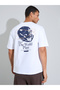 Men White Oversized Back Graphic Print Terry T-Shirt - 5