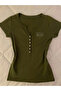 Green Notch Neck Short Sleeve Top