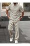 Beige Textured Shirt and Trousers Co-Ord Set