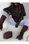 Black Round Neck Long Sleeve T-Shirt with Lace Detail - 4