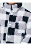 Boys Checked Fleece Jacket with Snap Button - 4