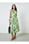 Multicolor Leaf Print Sleeveless A-Line Midi Dress