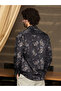Men Midnight Black Stamped-Foliage Shirt - 4