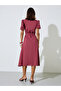 Maroon Cotton Shirt Midi Dress with Tie-Belt - 5