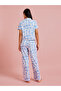 Blue All Over Print Short Sleeves Shirt and Straight Pants Pyjama Set - 5