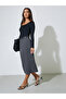Grey Solid Pocket Details Straight Midi Skirt - 2