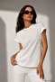 Women's Ecru Viscose Short Sleeve Blouse with Pearl Accessories - 6