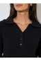 Black Regular Fit Knit Sweater with Button Placket - 4