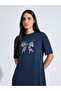 Navy Blue Leopard Bow Print Ruffled hem Sleep T-Shirt Dress - 2