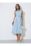 Blue Embroidered Belted Waist Shirt Midi Dress - 3
