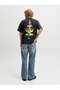 Black Graphic Fountain Print Crew Neck T-Shirt - 2