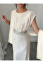 Beige A-Line Maxi Dress with Embellished Waist - 5