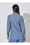 navy Blue Striped Side Slit Long Sleeves Shirt - 5