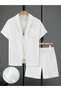 White Textured Pocket Detail Shirt and Shorts Co-Ord Set - 2