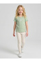 Girls Green Ribbed Flower Embroidery Regular Fit T-Shirt By Juniorloom - 4