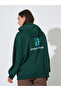 Dark Green Slogan Print Longline Relaxed Fit Hoodie - 5