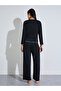 Black Solid Lace Neck Contrast Trims Top and Pants Pyjama Set - 5