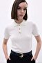 Rose Buttoned Short Sleeve Knitwear Blouse Ecru - 2