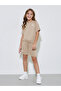 Girls Beige Raglan Sleeves Printed T-Shirt and Shorts Set - 2