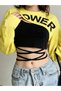 Women's Power Printed Crop Sweatshirt and Bodysuit with Waist Rope Detail and Comfortable Fabric - 3