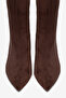 Bitter Brown Suede Thin Short Heeled Boots with Middle Stitching Detail - 4