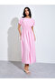 Pink Solid Ruched Waist A-Line Maxi Dress