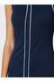 Navy Blue Solid Contrast Trims Collared T-Shirt Midi Dress - 4