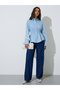 Light Blue Long Sleeves Shirred Waist Denim Shirt - 2