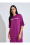 Magenta Slogan Print Short Sleeve Sleep T-Shirt Dress - 2