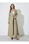 Khaki Solid Double Breasted Abaya with Button Fastening - 3