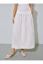 Beige Solid Pleated Lace Detail A-Line Midi Skirt - 2