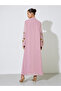 Pink Solid Open Front Abaya with Floral Embellished Sleeves - 4