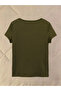 Green Notch Neck Short Sleeve Top - 6
