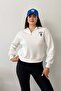 Women's Half-Zip Embroidered 3-Strand Sweatshirt White - 2664