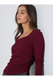 Burgundy Textured Square Neck Long Sleeves Top