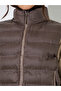 Brown Solid High Neck Zip-Up Padded Vest - 4