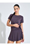 Purple Solid Back Mesh Insert Top and Mini Skirt Activewear Set - 2