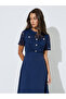Navy Blue Lace and Button Details A-Line Midi Dress - 2