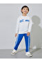 Boys White Graphic Print Sweatshirt and Blue Side Striped Joggers - 3
