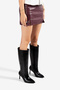 Black Shiny Thin High Heeled Boots with Middle Stitching Detail - 6