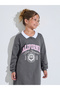 Teen Girls Charcoal Graphic Print Contrast Collar Sweatshirt Dress - 2