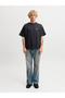 Black Graphic Fountain Print Crew Neck T-Shirt - 5