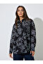 Navy Blue Eyelet Embroidered Longline Oversized Shirt - 3