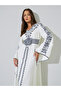 White Printed V-Neck Maxi Jalabiya - 2