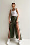 Khaki Tie-Waist Slit Pants - Dp231007 - 2